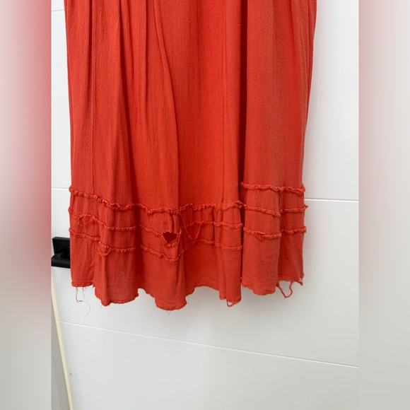 Amazon Red Boho Halter Maxi Dress Smocked Bodice Ruffle Hem Summer Chic Size M - Picture 5 of 11
